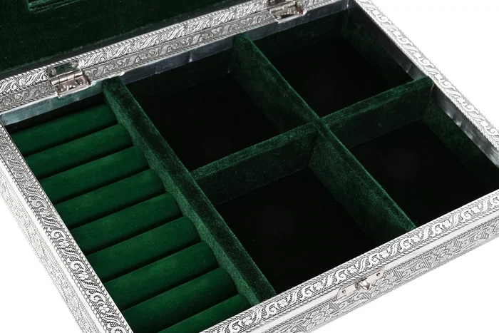 DKD Home Decor Joyero Indio Pavo real verde Plateado 20 x 5.4 x 27.5 cm