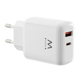 Ewent Cargador EW1329 45W USB Tipo C y USB Tipo A para Portátil Móvil Tablet Carga Rápida Adaptador de Corriente