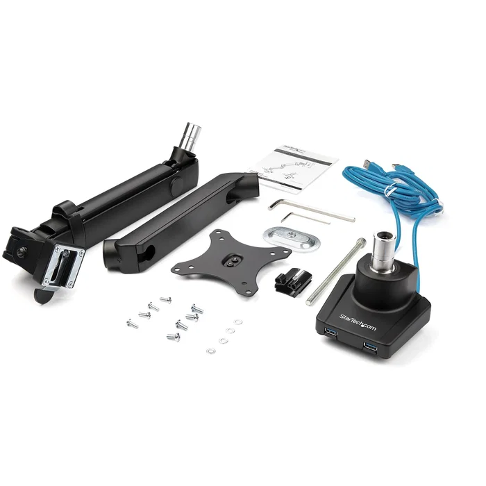 StarTech.com Soporte para Monitor Brazo Ajustable ARMSLIM2USB3 - VESA 75/100, hasta 34", 8 kg, Movimiento Completo, 2 Puertos USB 3.0, Negro, Montaje en Escritorio