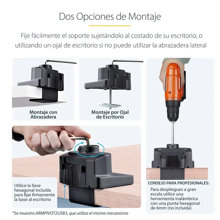 StarTech.com Soporte para Monitor Brazo Ajustable ARMSLIM2USB3 - VESA 75/100, hasta 34", 8 kg, Movimiento Completo, 2 Puertos USB 3.0, Negro, Montaje en Escritorio