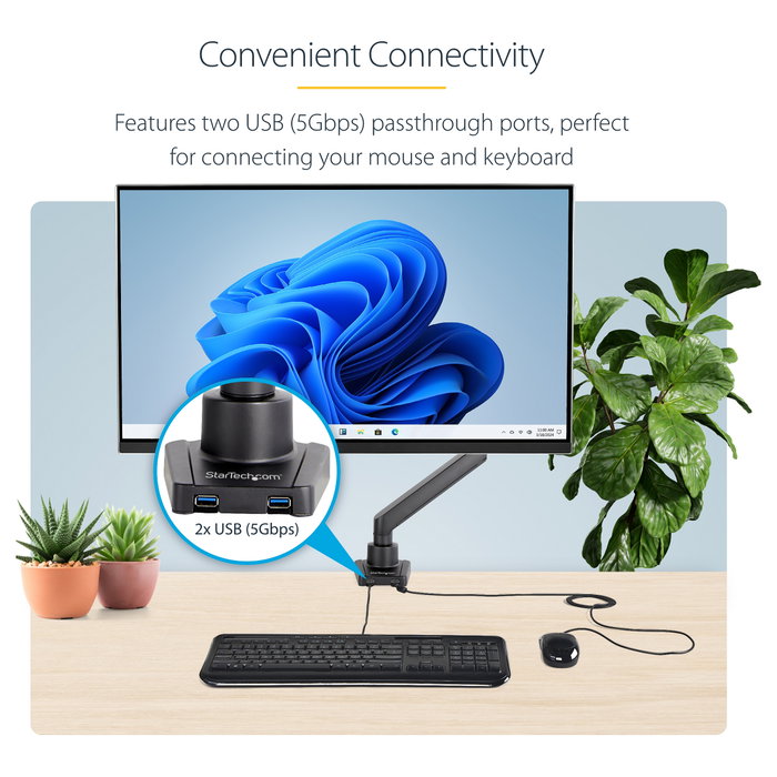 StarTech.com ARMSLIM2USB3 Soporte de Monitor Articulado hasta 34 pulgadas con 2 puertos USB 3.0, Negro