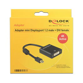 DeLOCK 62603 Cable Adaptador Mini DisplayPort 1.2 Macho a DVI 24+5 Hembra, 0.2m, Negro, 4K 3840x2160, Contactos Bañados en Oro