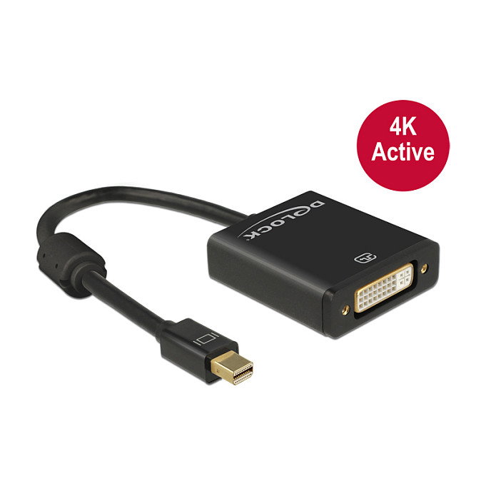 DeLOCK 62603 Cable Adaptador Mini DisplayPort 1.2 Macho a DVI 24+5 Hembra, 0.2m, Negro, 4K 3840x2160, Contactos Bañados en Oro