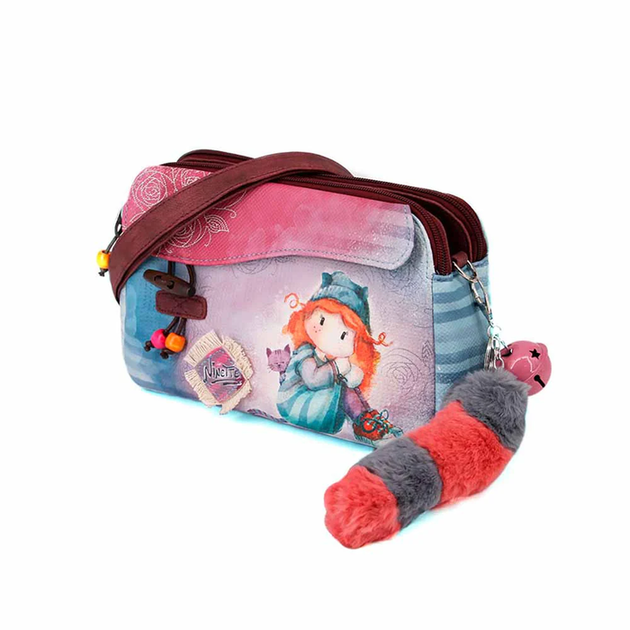 Forever Ninette Bolso Bandolera Doble Zipper Multicolor con Tres Compartimentos y Bolsillo Frontal 15.5 x 24 x 10 cm