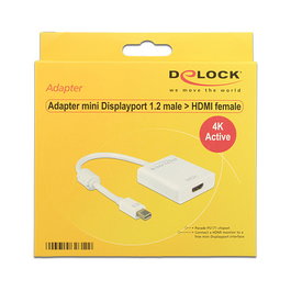 DeLOCK Adaptador Mini DisplayPort 1.2 a HDMI 4K HDR 3840x2160 Blanco 20 cm con Contactos Dorados