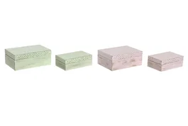 DKD Home Decor Joyero Rosa Verde Mango Aluminio Set de 2 Piezas 10 x 6 x 15 cm
