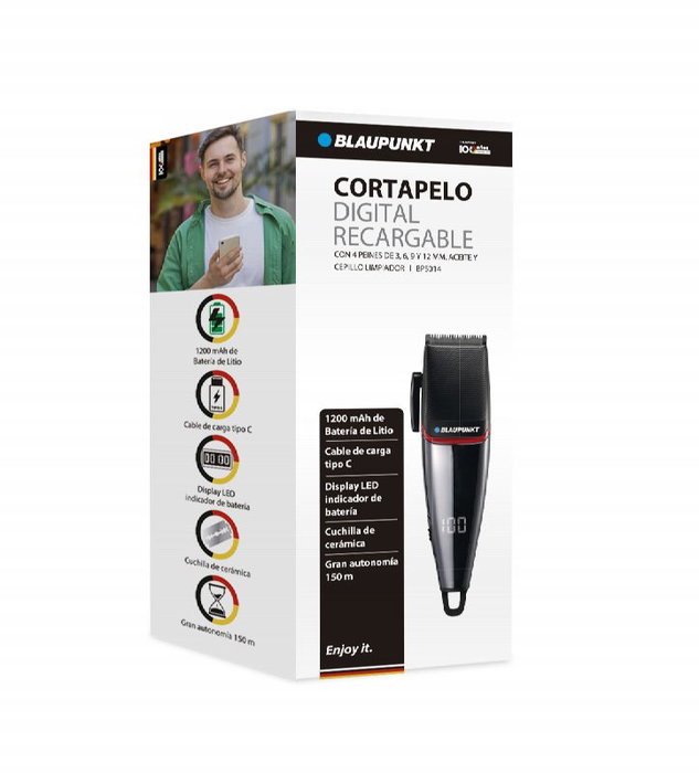 BLAUPUNKT - Cortapelo Recargable con Cuchilla de Cerámica, Digital, Incluye Accesorios