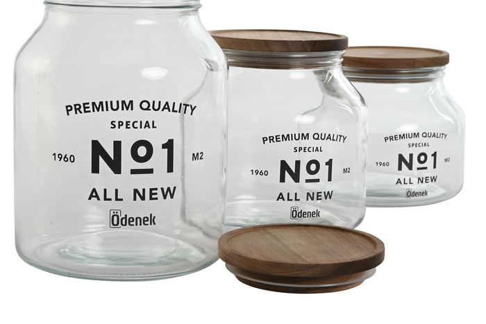 DKD Home Decor Bote Basicos Set 3 Piezas 16 x 21 x 16 cm Cristal y Acacia Natural Apto para Lavavajillas