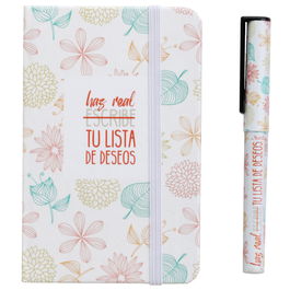 CMP General Libreta con Bolígrafo "Hojas" cmP General, Tapas Duras, 160 Páginas Blancas, Marcador y Goma