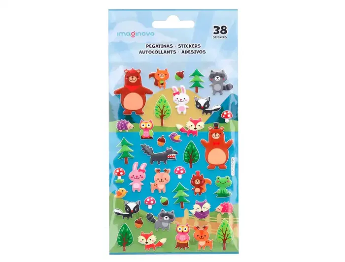 Imaginovo Pegatinas Cute Animales Bosque con Relieve 190x105 mm