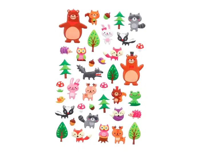 Imaginovo Pegatinas Cute Animales Bosque con Relieve 190x105 mm