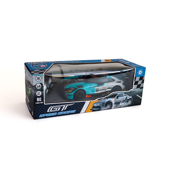 GT-Speed Racing Vehículo de Radio Control R/C Coche de Carreras Azul Escala 1:24 con Mando Frecuencia 27 MHz TACHAN