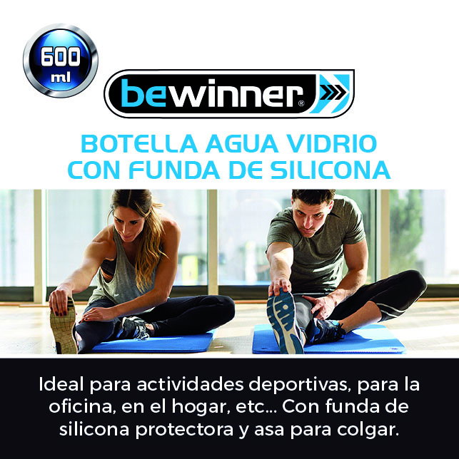 Inde Botella de Agua de Vidrio y Silicona Bewin 600 ml 7.2 x 7.2 x 24.5 cm (24 Unidades)
