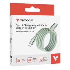 Verbatim Cable Magnético USB-C Macho a USB-C Macho Verde 100W 1.20m