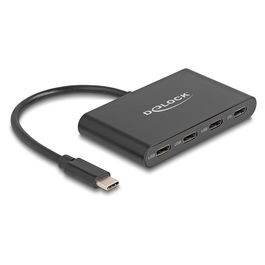 Delock Hub USB-C con 4 Puertos, USB 3.2 Gen 1, 3 x USB-C + 1 x USB-C PD de 100 W, 5 Gbit/s, Aluminio Negro para Windows, Mac, Linux, iOS