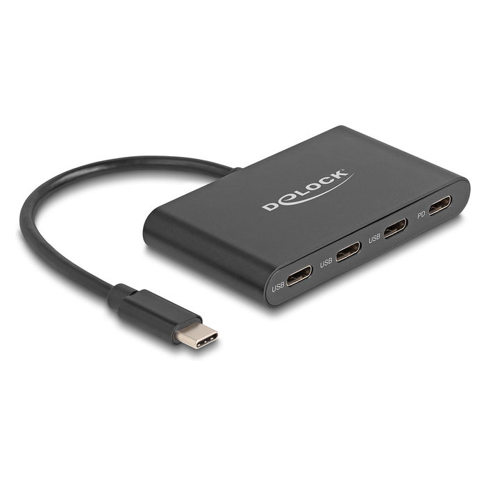 Delock Hub USB-C con 4 Puertos, USB 3.2 Gen 1, 3 x USB-C + 1 x USB-C PD de 100 W, 5 Gbit/s, Aluminio Negro para Windows, Mac, Linux, iOS Delock Hub USB-C con 4 Puertos, USB 3.2 Gen 1, 3 x USB-C + 1 x USB-C PD de 100 W, 5 Gbit/s, Aluminio Negro para Windows, Mac, Linux, iOS