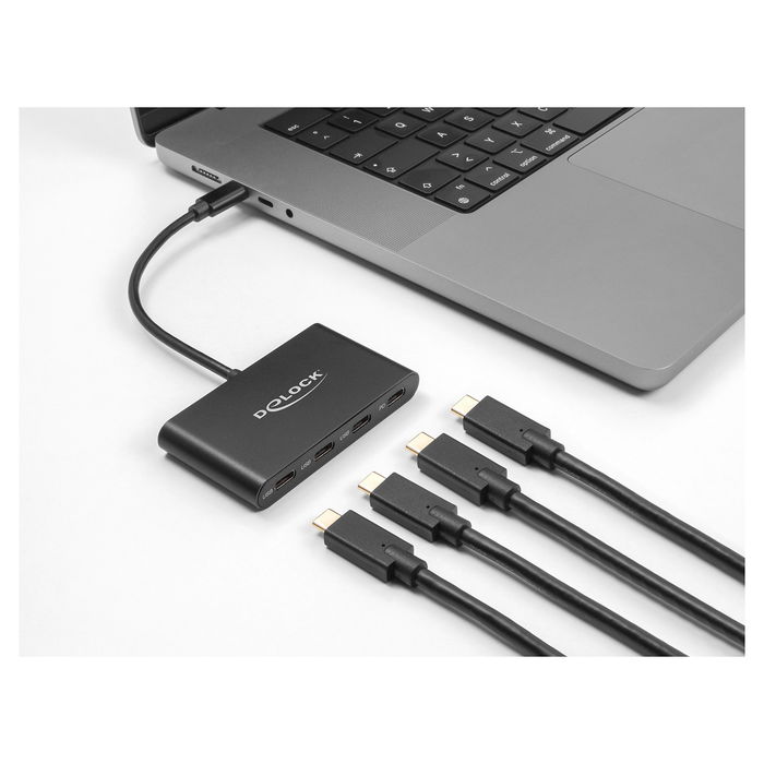 Delock Hub USB-C con 4 Puertos, USB 3.2 Gen 1, 3 x USB-C + 1 x USB-C PD de 100 W, 5 Gbit/s, Aluminio Negro para Windows, Mac, Linux, iOS Delock Hub USB-C con 4 Puertos, USB 3.2 Gen 1, 3 x USB-C + 1 x USB-C PD de 100 W, 5 Gbit/s, Aluminio Negro para Windows, Mac, Linux, iOS