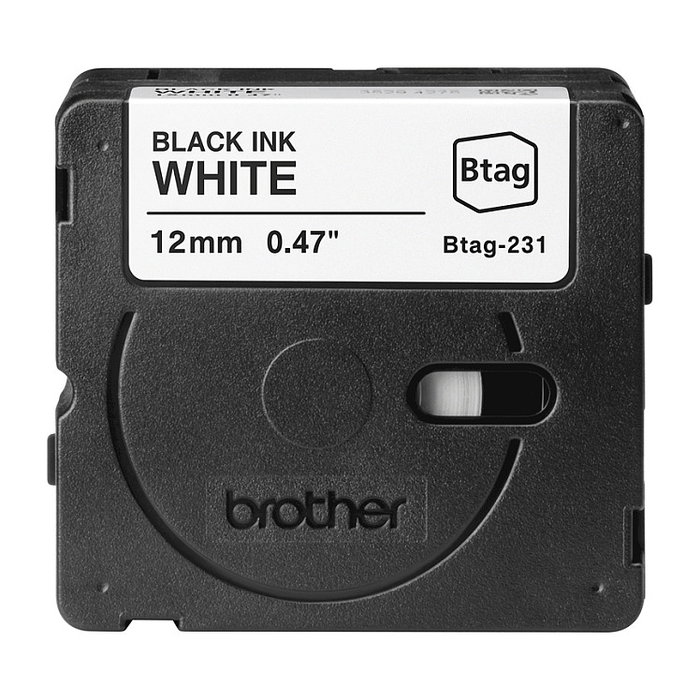 Brother Cinta BTAG231 Negro sobre Blanco 12 mm x 4 m