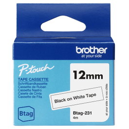 Brother Cinta BTAG231 Negro sobre Blanco 12 mm x 4 m