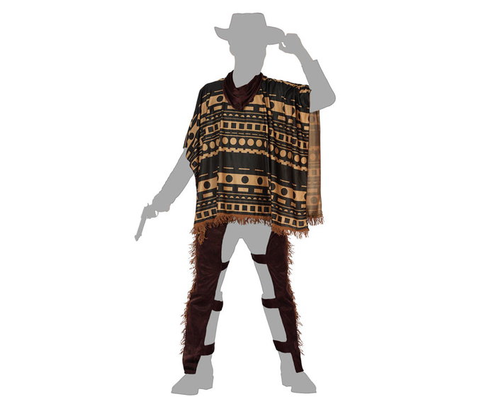 Disfraz Vaquero para Hombre Adulto de Carnaval o Fiesta - Traje Lejano Oeste con Pañuelo, Poncho y Cubrepantalones - Talla M-L
