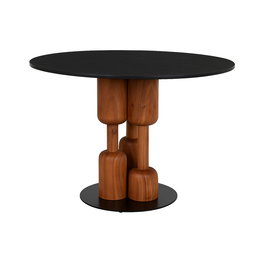 DKD Home Decor Mesa Redonda Comedor Moderno Acacia Marmol Negro Natural 106 x 76 x 106 cm