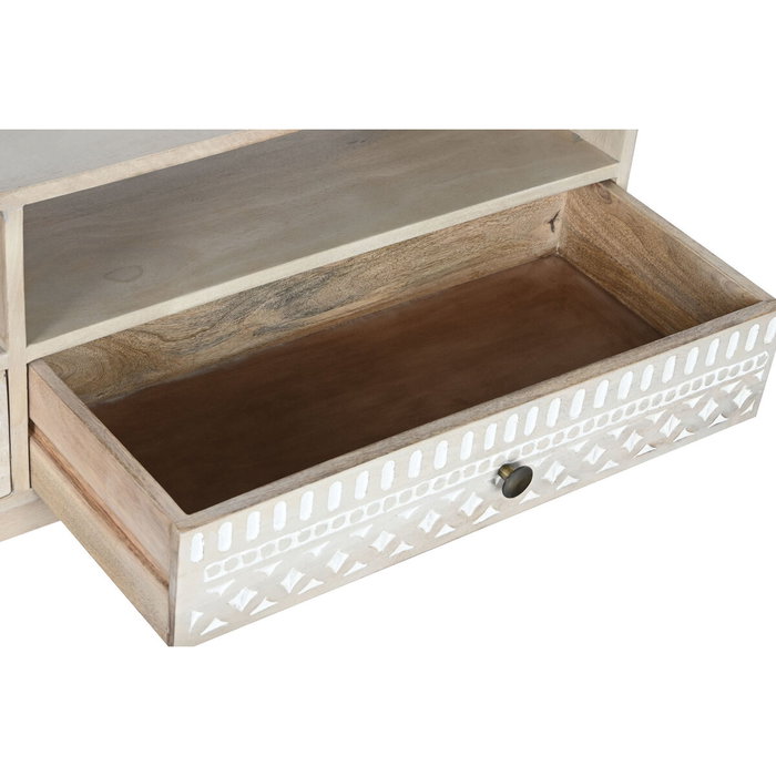 DKD Home Decor Mueble TV JB CENEF Boho Blanco Natural Mango 130x40x45 cm