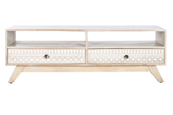 DKD Home Decor Mueble TV JB CENEF Boho Blanco Natural Mango 130x40x45 cm