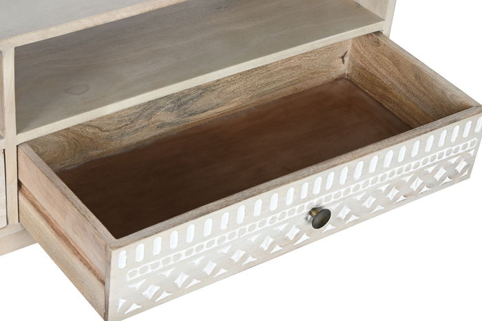 DKD Home Decor Mueble TV JB CENEF Boho Blanco Natural Mango 130x40x45 cm
