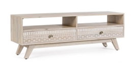 DKD Home Decor Mueble TV JB CENEF Boho Blanco Natural Mango 130x40x45 cm