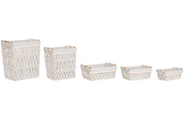 DKD Home Decor Set de 5 Cestas de Ropa Macramé y Metal Blanco