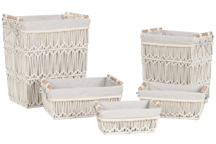 DKD Home Decor Set de 5 Cestas de Ropa Macramé y Metal Blanco DKD Home Decor Set de 5 Cestas de Ropa Macramé y Metal Blanco