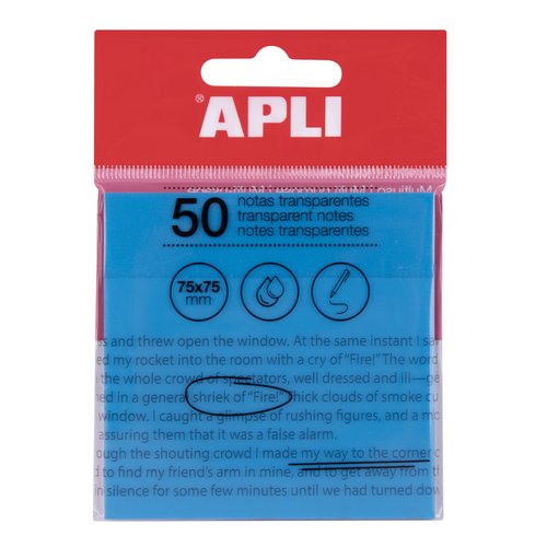 APLI Notas adhesivas traslúcidas 75x75 mm Azul APLI Notas adhesivas traslúcidas 75x75 mm Azul