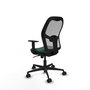 Silla de oficina Jorquera con mecanismo Sincro tapizada con Tela color Verde botella y malla color Gris. Equipada con lumbar 1D, Brazos 1D y Ruedas 65mm nailon