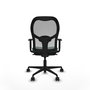 Silla de oficina Jorquera con mecanismo Sincro tapizada con Tela color Verde botella y malla color Gris. Equipada con lumbar 1D, Brazos 1D y Ruedas 65mm nailon