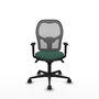 Silla de oficina Jorquera con mecanismo Sincro tapizada con Tela color Verde botella y malla color Gris. Equipada con lumbar 1D, Brazos 1D y Ruedas 65mm nailon