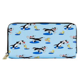 Loungefly Cartera Zip Around Looney Tunes Piolín y Silvestre 80 Aniversario Warner Brothers Cuero Vegano 20 cm