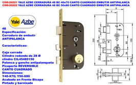 Yale AZBE 48 BC 50x80 Cerradura de Embutir Antipalanca con Cuadra