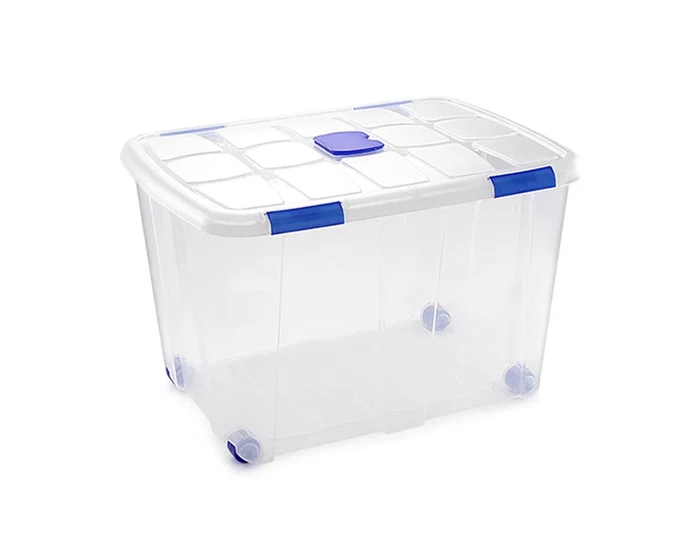 Plasticforte Contenedor de plástico transparente de 130 litros con tapa y ruedas n 16