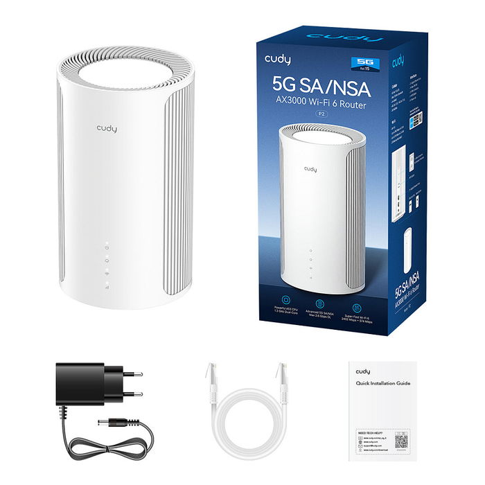 Cudy P2 AX3000 Router Mesh Wi-Fi 6 Doble Banda con 5G, 2.5 Gigabit Ethernet, 2402 Mbps, Blanco - Router de Sobremesa