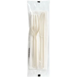 Ecoecho Set de Cubiertos Petit Desechables de Material Biodegradable Cpla con Servilleta, 15 Unidades - (250)