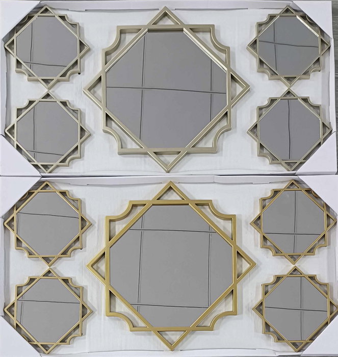 DKD Home Decor Set de 5 Espejos Geométricos 50x50 cm en Colores Surtidos de Dorado y Champán