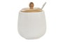 DKD Home Decor Set de 4 Salseras de Porcelana y Bambú Blanco y Natural