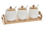 DKD Home Decor Set de 4 Salseras de Porcelana y Bambú Blanco y Natural