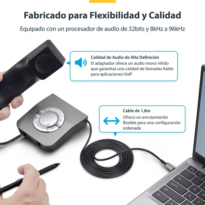Startech UR9-HEADSET|ADAPTER - Adaptador USB-C a RJ9 para Auriculares/Teléfono, Cable 1.8m, Negro, Plug & Play (Windows, Mac, Android, iOS)