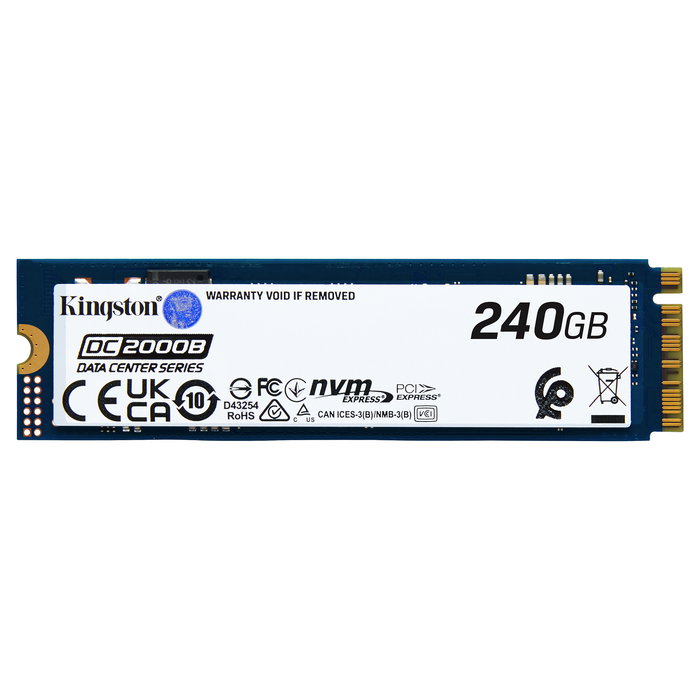 Kingston DC2000B SSD Enterprise 240GB PCIe 4.0 NVMe M.2 2280, Lectura 4500 MB/s, Escritura 400 MB/s, Sin Disipador
