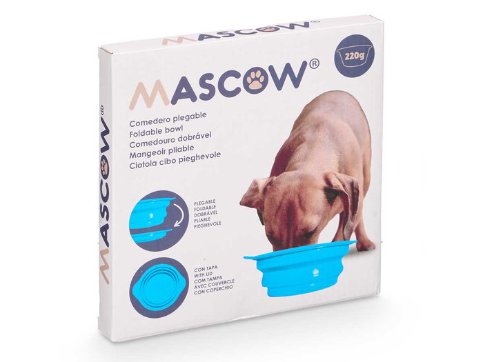Mascow Comedero Mascota Tapa Plegable Silicona Azul 21x19x2.2 cm (Set de 12)