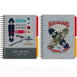Senfort Cuaderno Espiral A6 120 Hojas Tapa Dura con 2 Separadores Forrado Skateboard Surtido