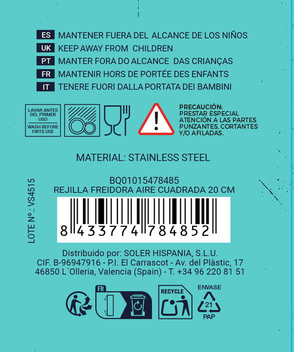 Quttin Rejilla Cuadrada para Airfryer de 20 cm (36 Unidades) Quttin Rejilla Cuadrada para Airfryer de 20 cm (36 Unidades)