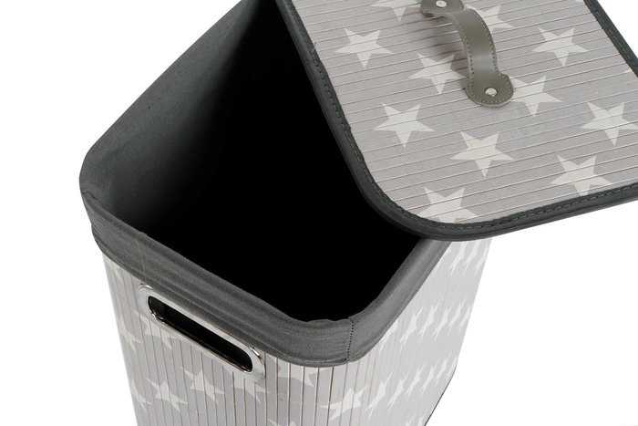 DKD Home Decor Cesta Ropa Set de 3 (2 Unidades) Gris Blanco Bambú Poliéster Algodón MDF 30 x 60 x 40 cm