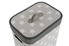 DKD Home Decor Cesta Ropa Set de 3 (2 Unidades) Gris Blanco Bambú Poliéster Algodón MDF 30 x 60 x 40 cm